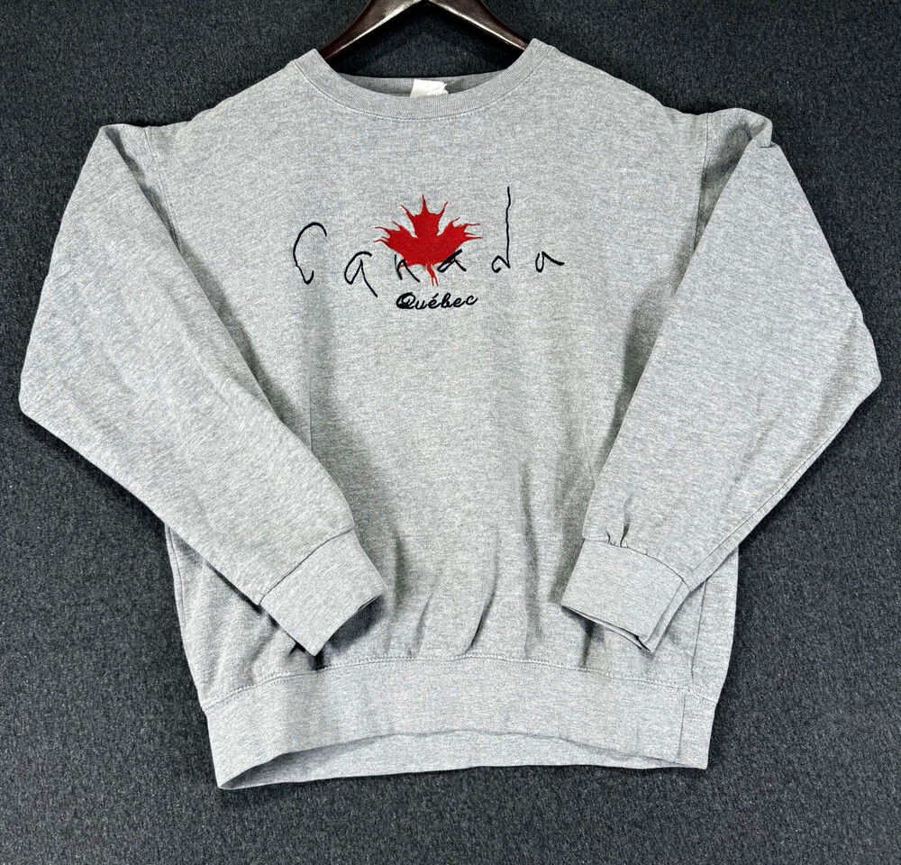 Canada Quebec Maple Leaf Gray Crewneck Sweatshirt Mens Medium Tourist Souvenir